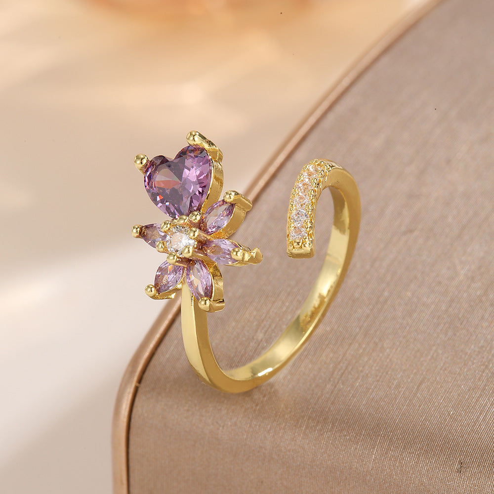 Luxury Water Drop Zircon Female Fresh Opening Rings