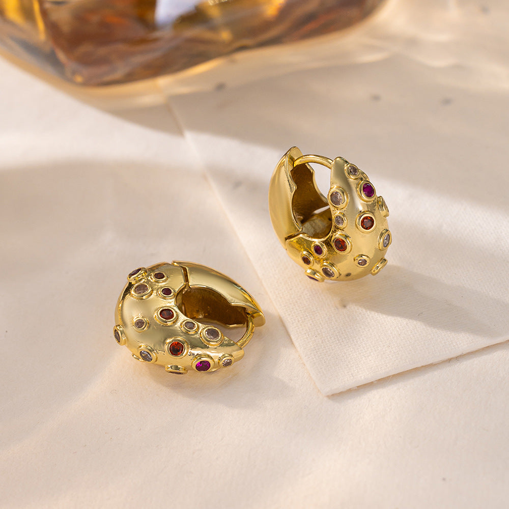 Fashion Design Stainless Steel Dropper Gold Inlaid Zircon Ear Buckle