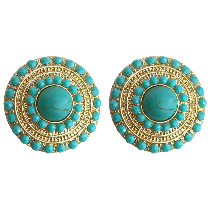 Turquoise Ancient Gold Collection Retro High-grade Earrings