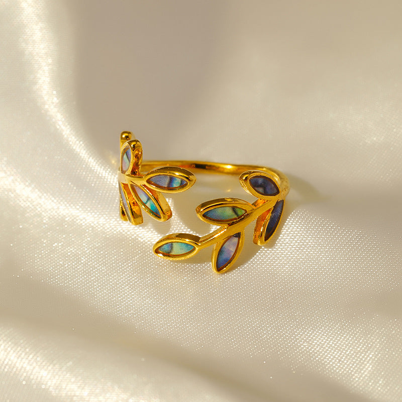 National Trendy Enamel Leaves Open Antique Design Ring