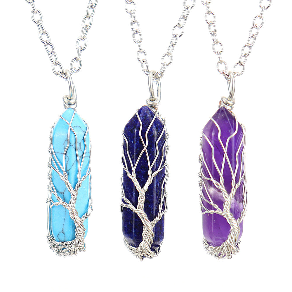 Live Broadcast Natural Hexagon Prism Winding Lucky Tree Crystal Necklaces