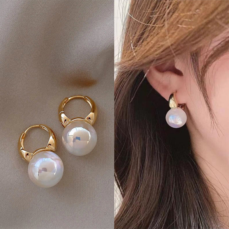 French Style Mermaid Pearl Design High-grade Geometric Ear Buckle