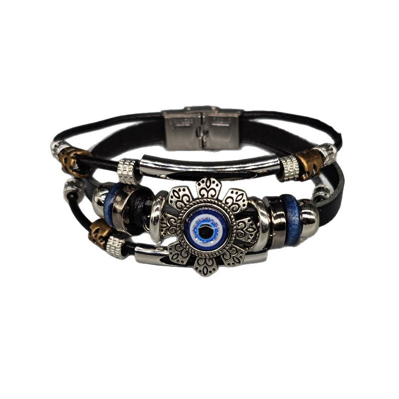 Men's Blue Eye Eight Petal Flower Stainless Steel Pair Of Buckles Bracelets