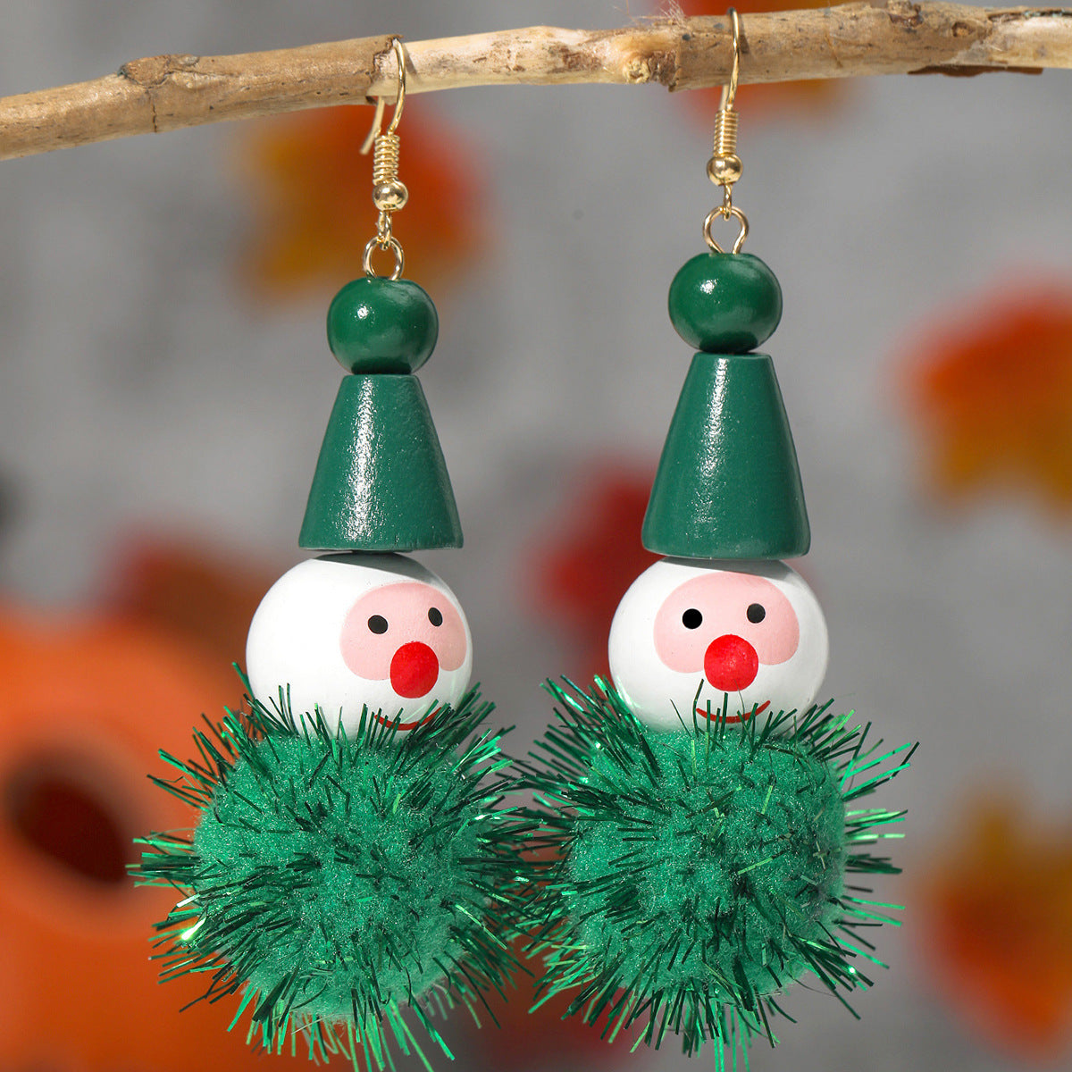 Design Creative Fur Ball Clown Wooden Earrings