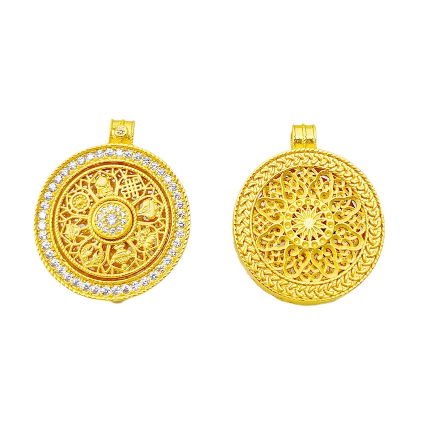 Rotatable Vietnam Placer Gold Diamond Compass Pendants