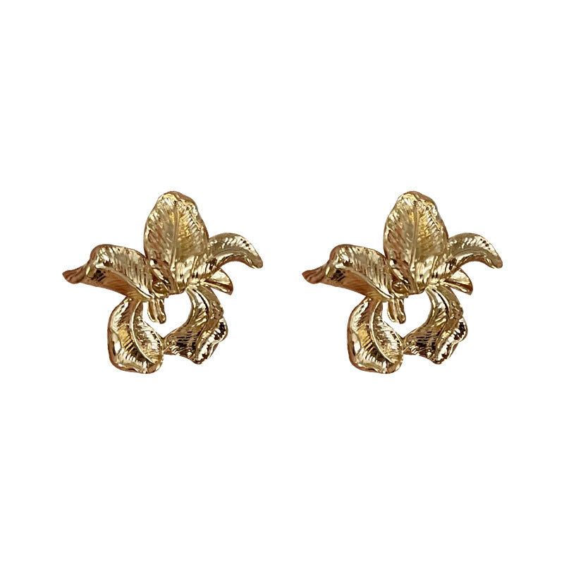 French Flower Metal High Sense Sier Earrings