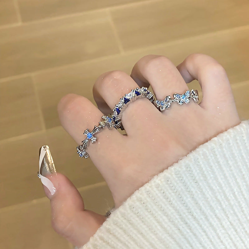 Light Luxury Butterfly High-grade Rhinestone Open Cold Rings