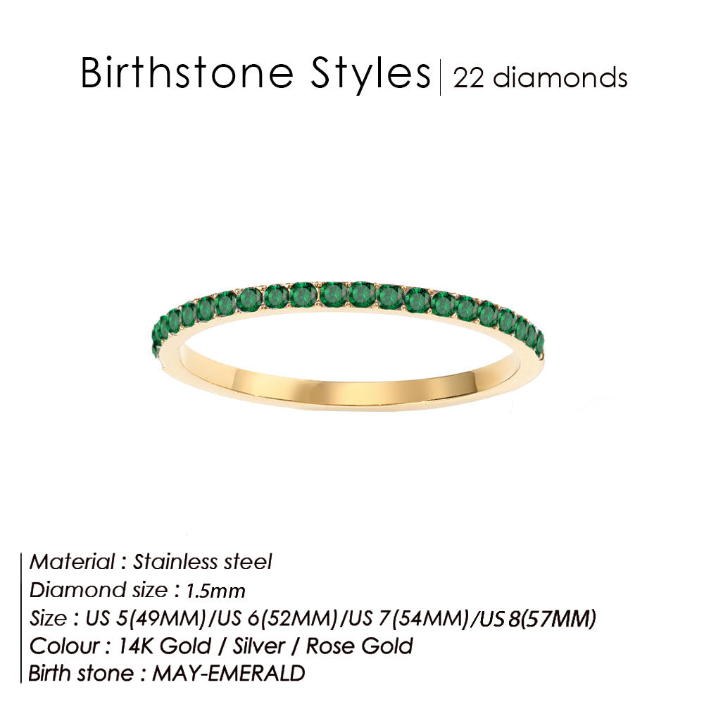 Full Diamond Stainless Steel Birthstones Zircon Ring