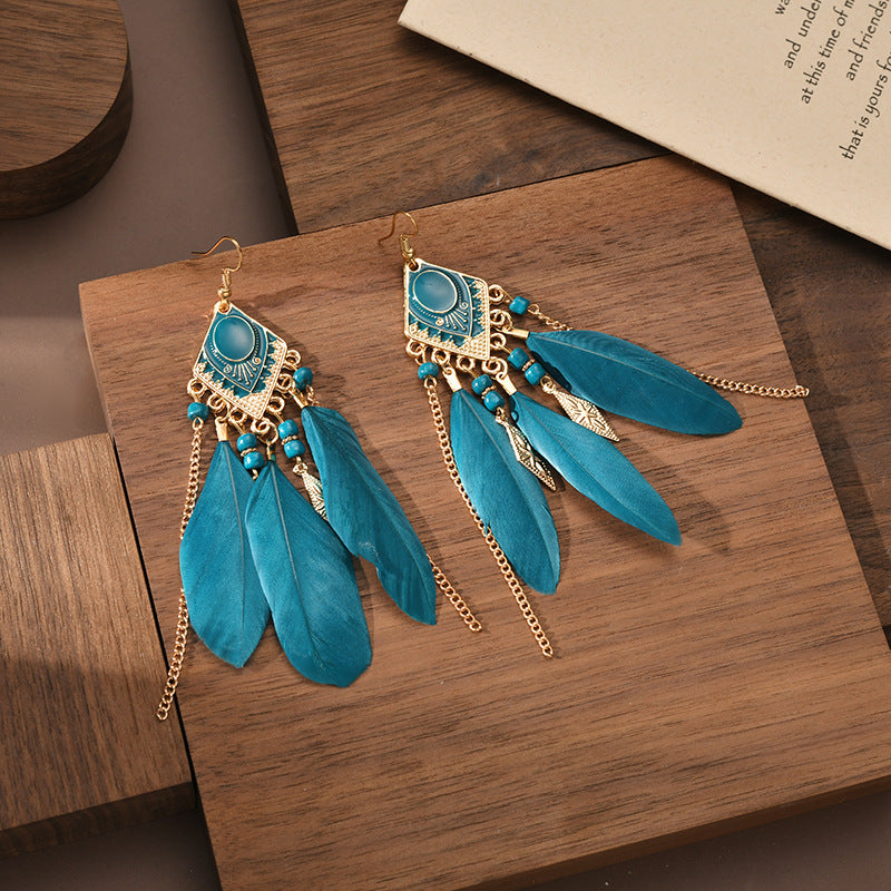 Plaid Diamond-shaped Dripping Feather Your Daisy Earrings