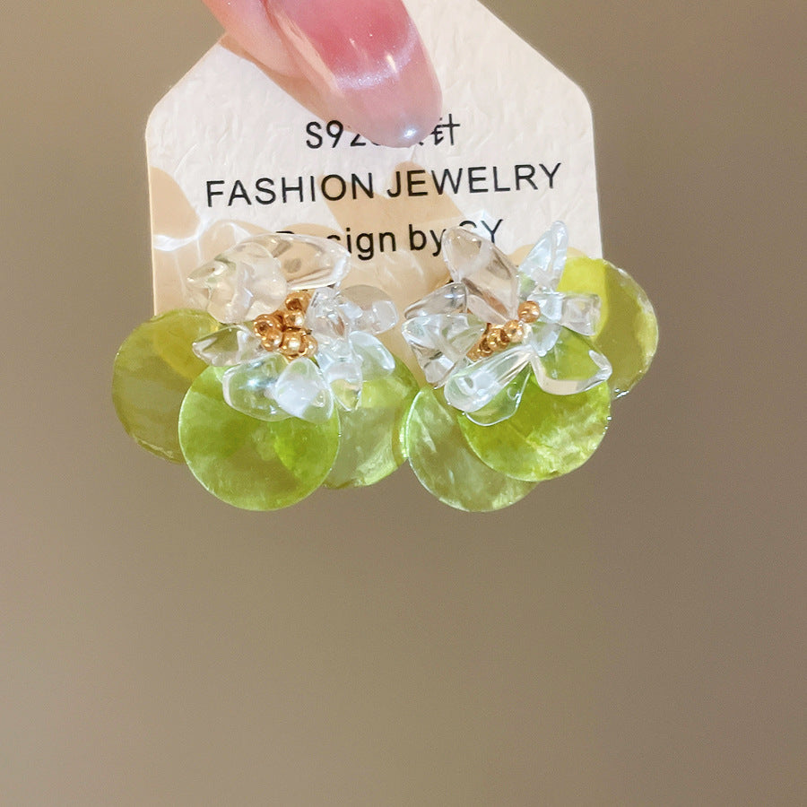 Women's Flower Shell Tassel Light Luxury High-grade Earrings