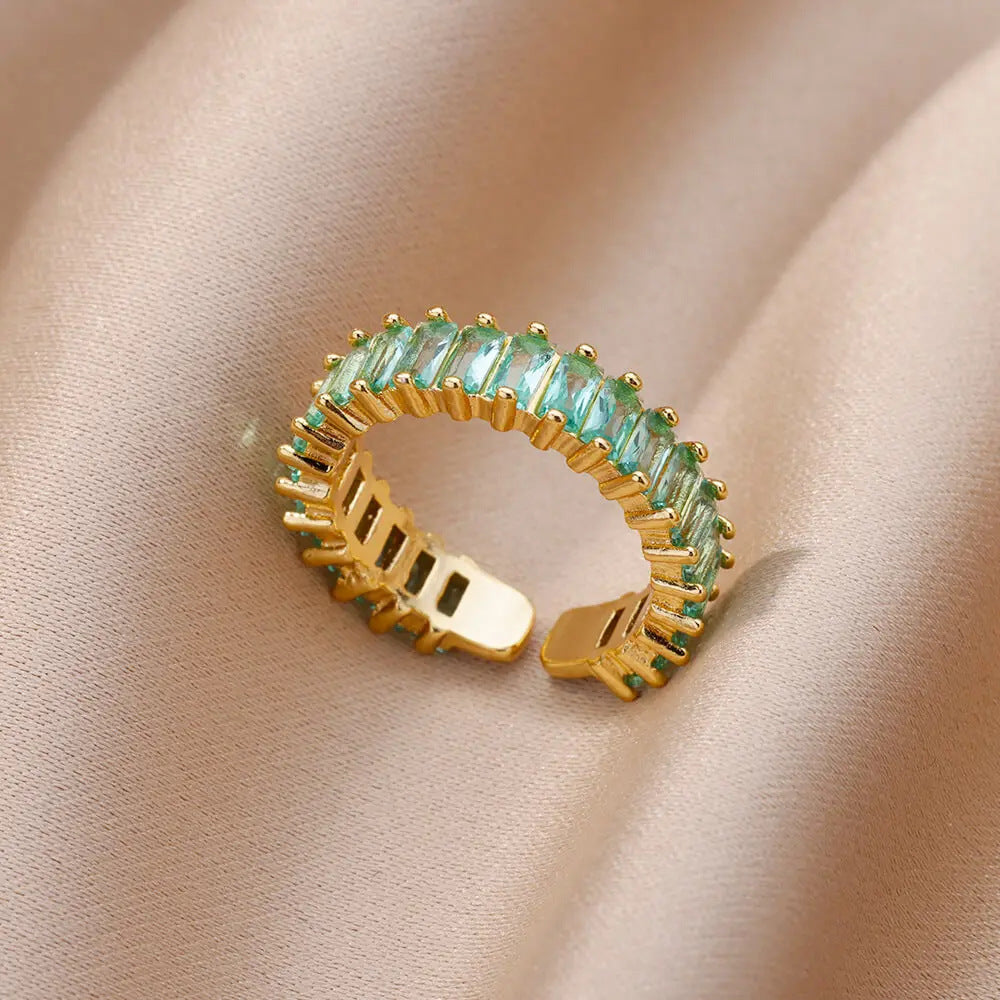 Luxury Gold Copper Plating Cubic Green Zircon Crystal Ring