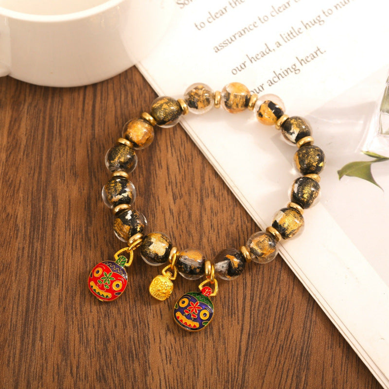 Gray Colored Glaze Gold Foil Swallowing Beast Ethnic Style Bracelets