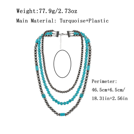 Ornament Turquoise Bohemian Style Twin Clavicle Necklaces