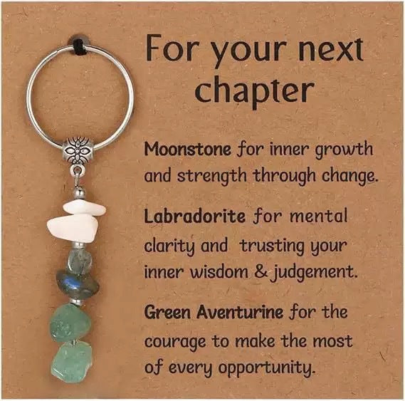 Crystal Key Chain Mixed Color Chalcedony Beaded Steel Rings