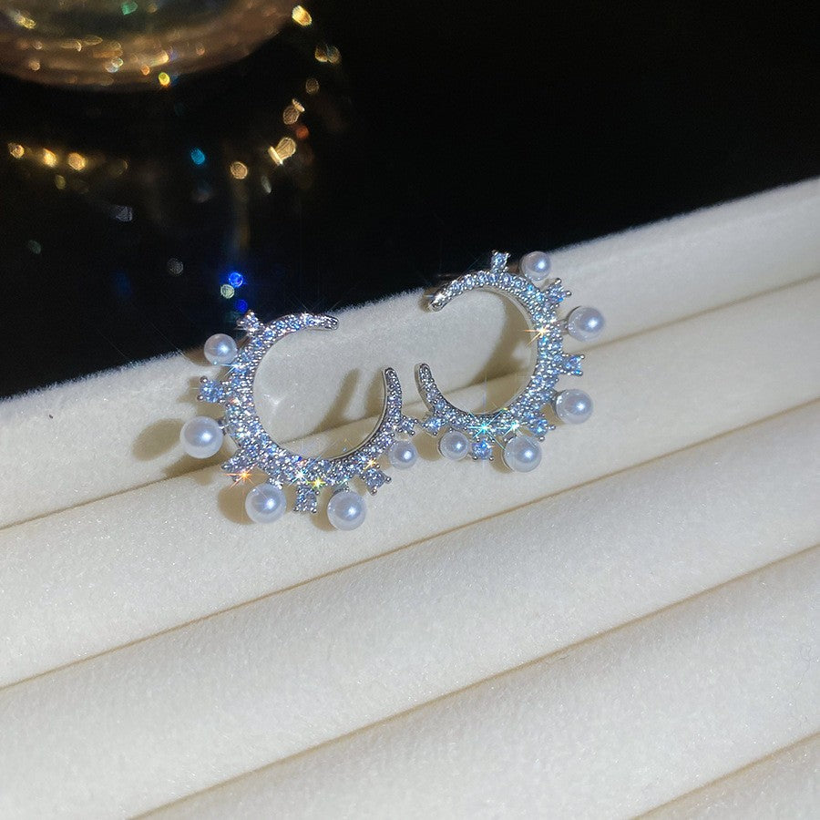 Women's Style Refined Zircon Flower Pearl Light Luxury High-grade Ear Earrings