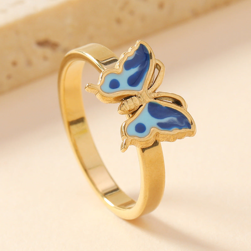 Wind Welding Drop Oil Butterfly Forefinger Rings