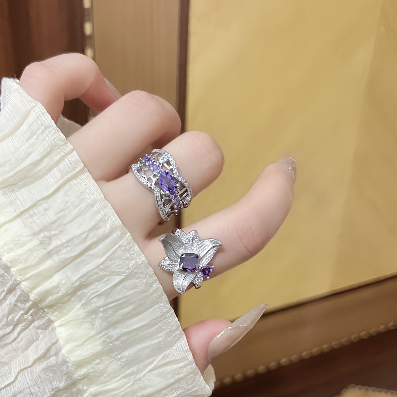 Style Light Luxury Purple Diamond Zircon Rings