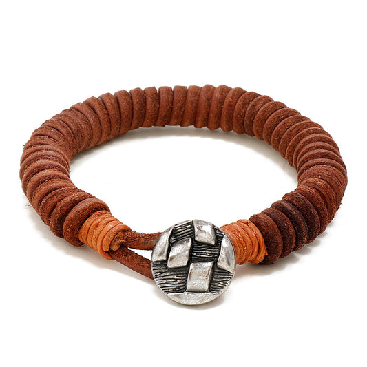 Men's Simple Handmade Woven Brown Cattle Leather Personality Retro Bracelet