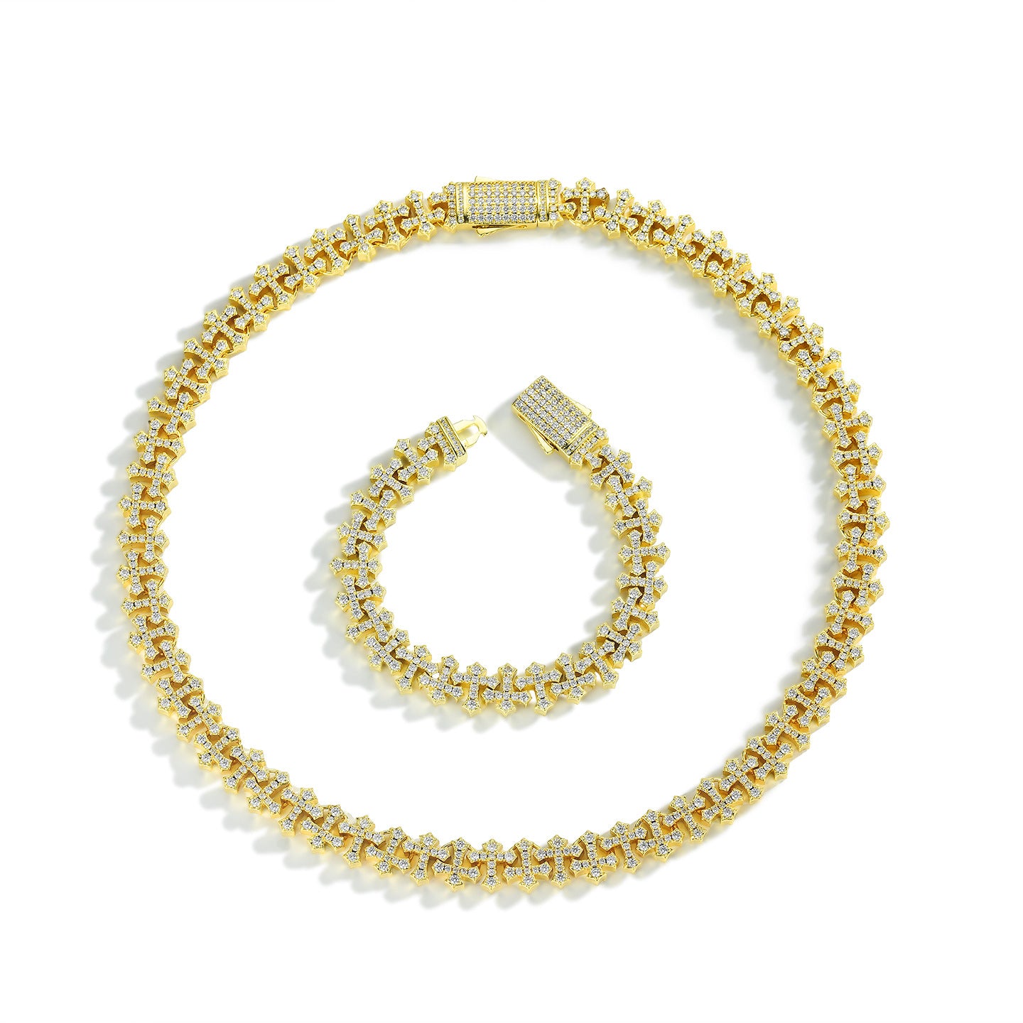 Women's & Men's Hip Hop Full Diamond Cross Gold Plated Inlaid Zircon Bracelets