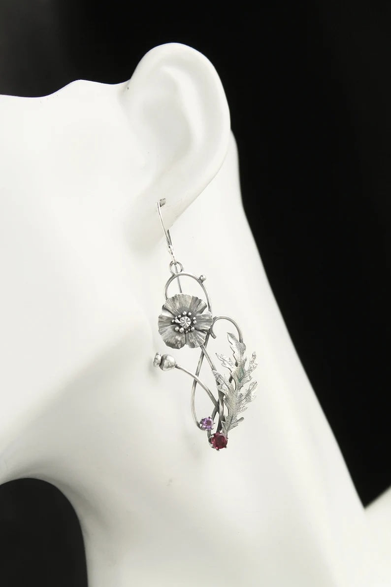 Natural Fashion Sier Multicolor Flower Sweet Rings