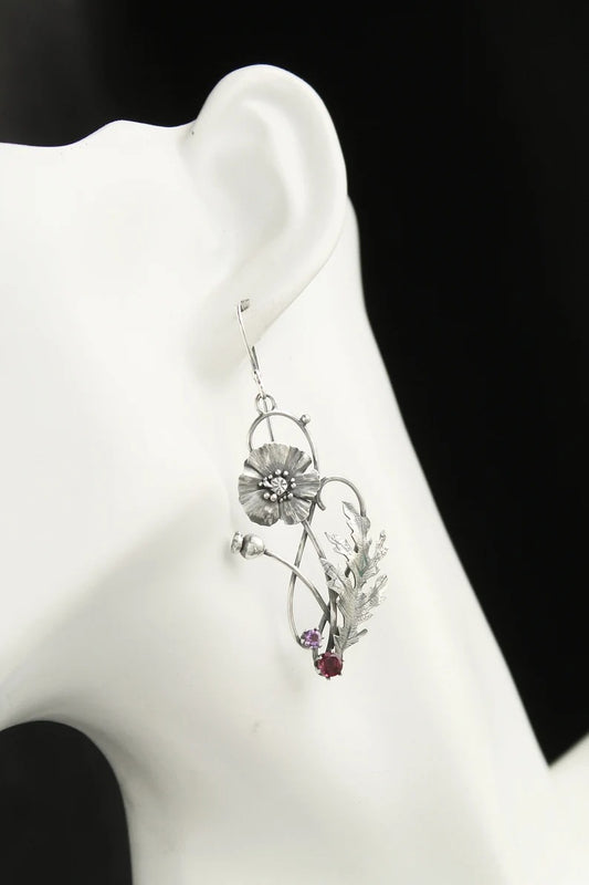 Natural Fashion Sier Multicolor Flower Sweet Rings