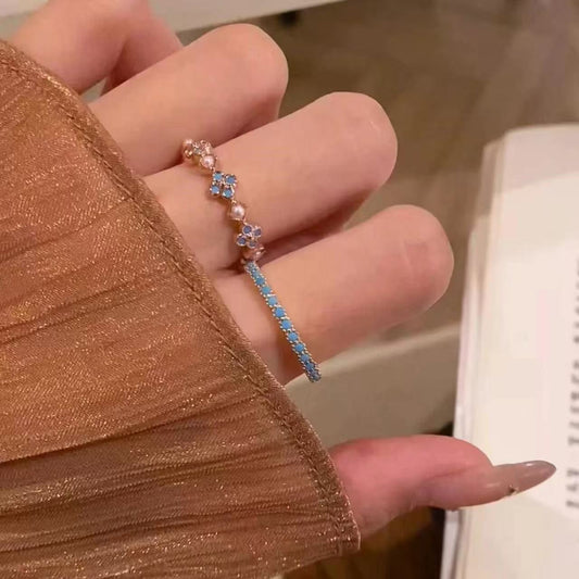Women's Blue Little Flowers Gold Simple Imitation Turquoise Index Finger Rings