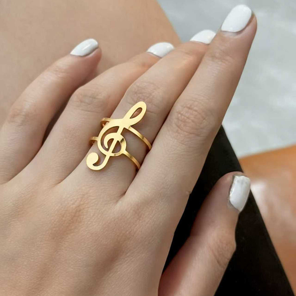 Women's Stainless Steel Metal Texture Musical Note Fashion Niche Rings