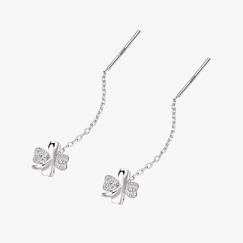 Pure Sier Diamond Clover Lines Long Before Sleep Female Four-leaf Earrings