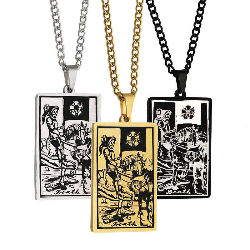 Zhang Tarot Titanium Steel Retro Rectangular Necklaces