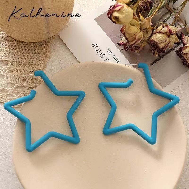Big Five-pointed Star Western Style Colorful Unique Stud Earrings