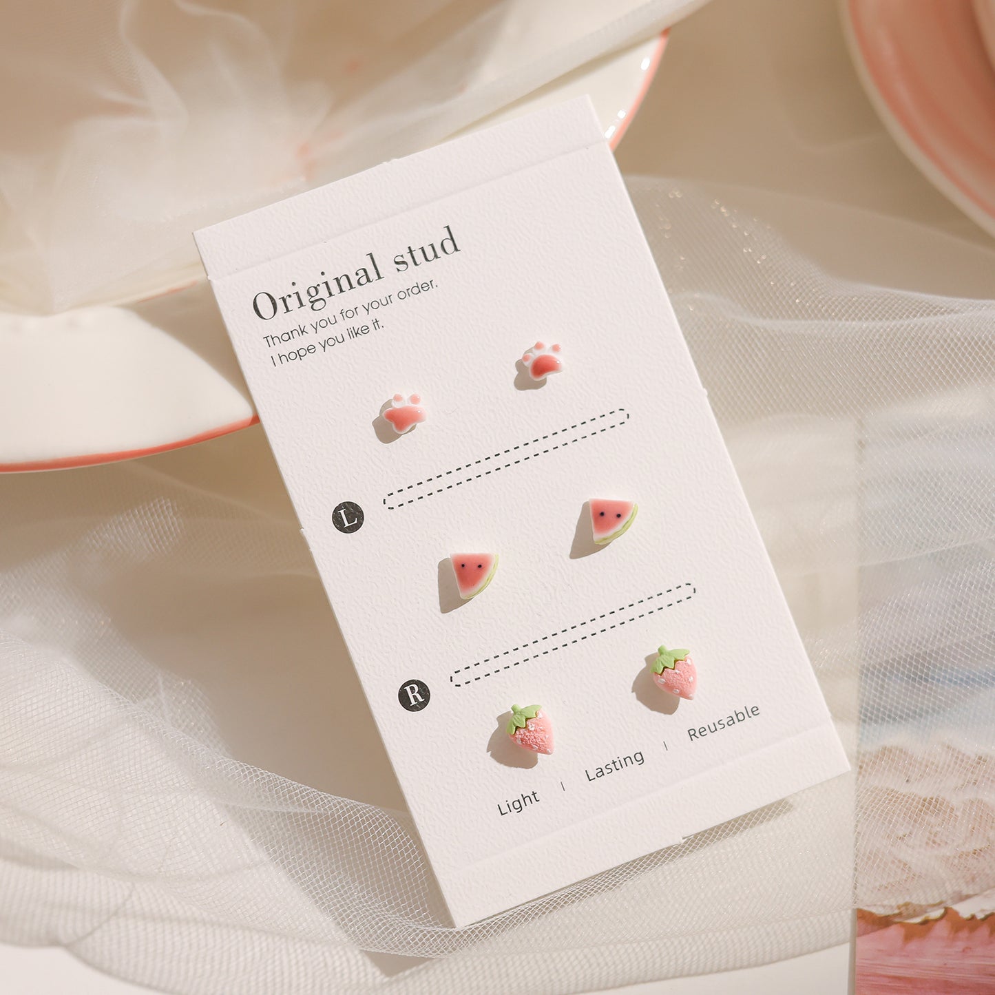 Female Pink Biological Porcelain Pin Ear Sensitive Skin Essential Stud Earrings