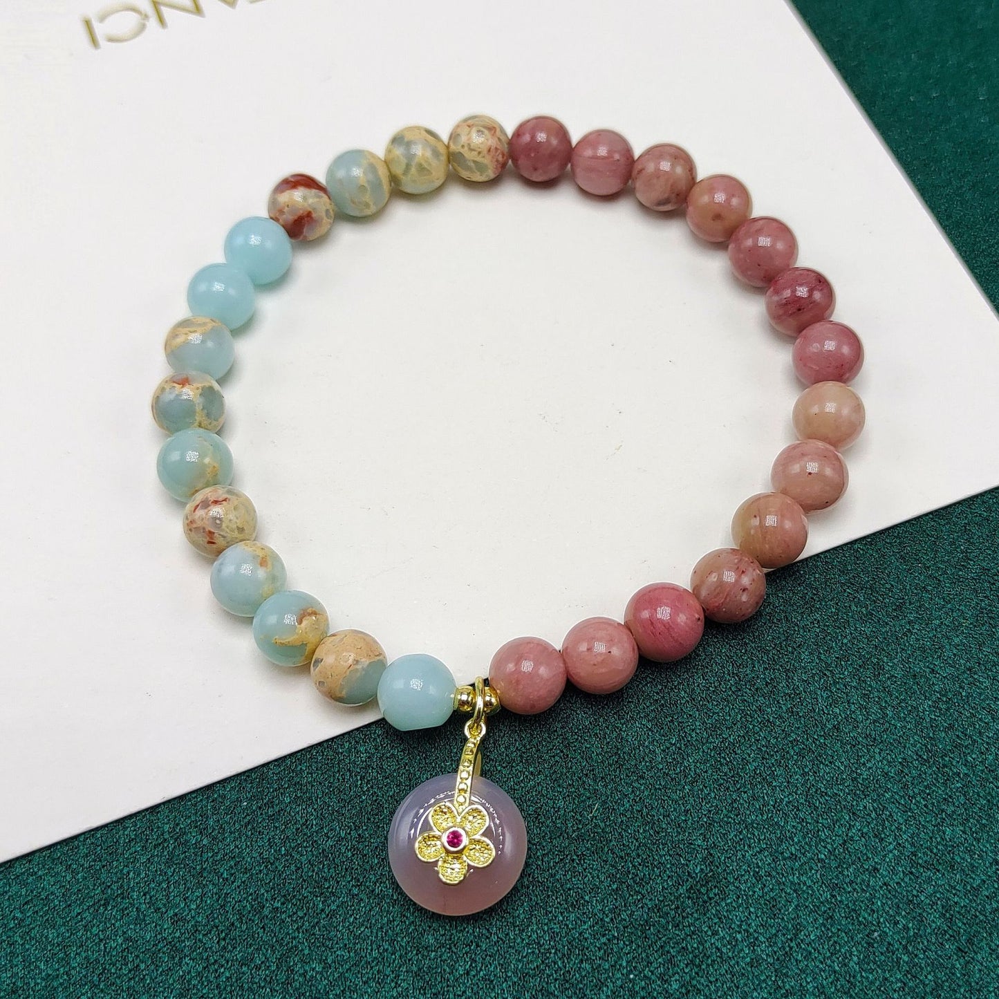 Circle Natural Stone Red Match Pink Bracelet
