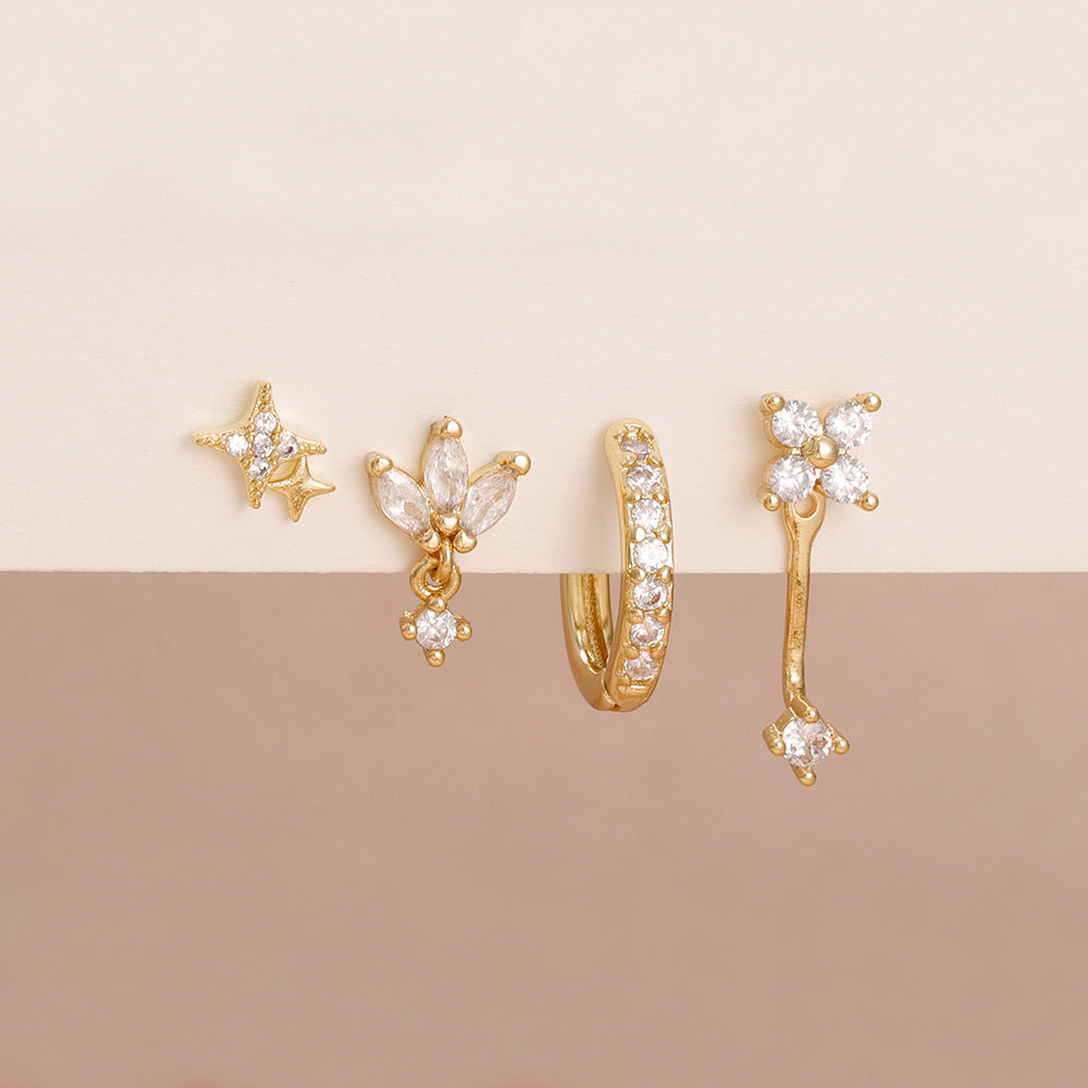 Light Luxury Zircon Flower Ear Female Star Moon Design High-grade Stud Earrings