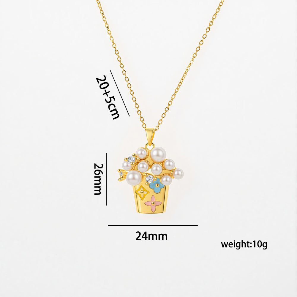 Love Heart Flowers Enamel Fashion Micro Inlaid Zircon Necklace