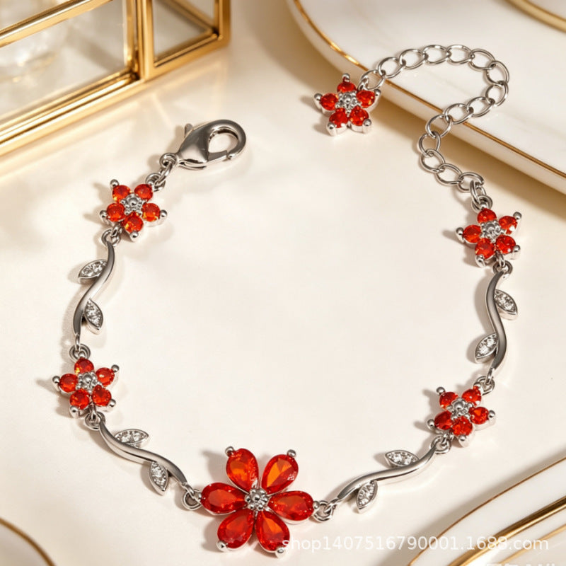 Light Luxury Diamond Five Petal Flower Branch Leaf Creative Petals Bracelets