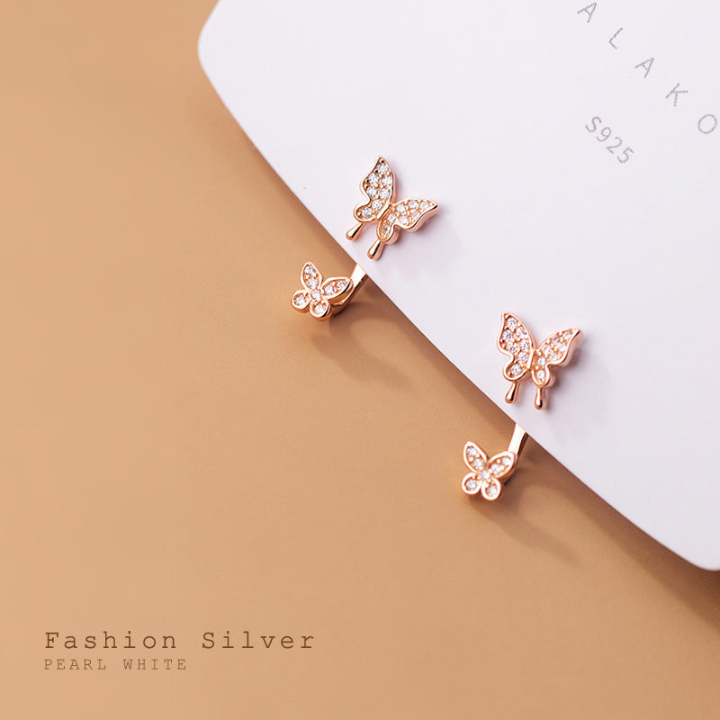 Women's Temperament Double Butterfly Rhinestone Back Hanging Earrings