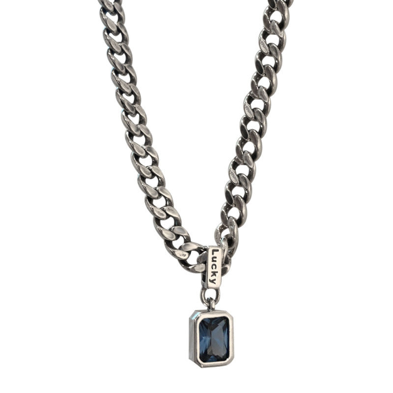 Navy Blue Zircon With Diamond Thick Necklaces