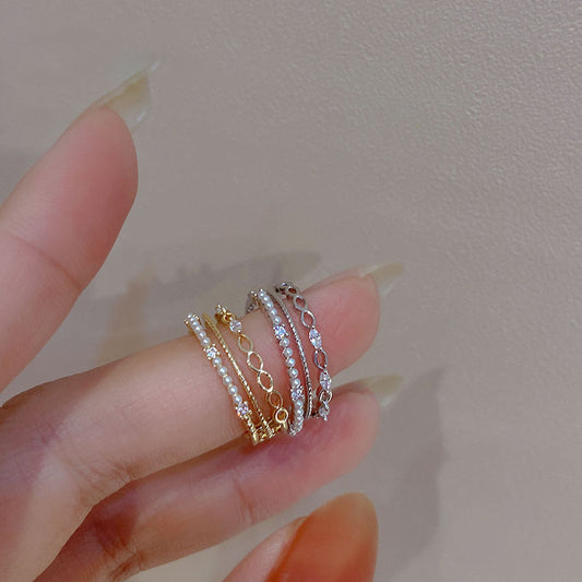 Micro Inlaid Zircon Pearl Open Fashionable Temperamental Rings