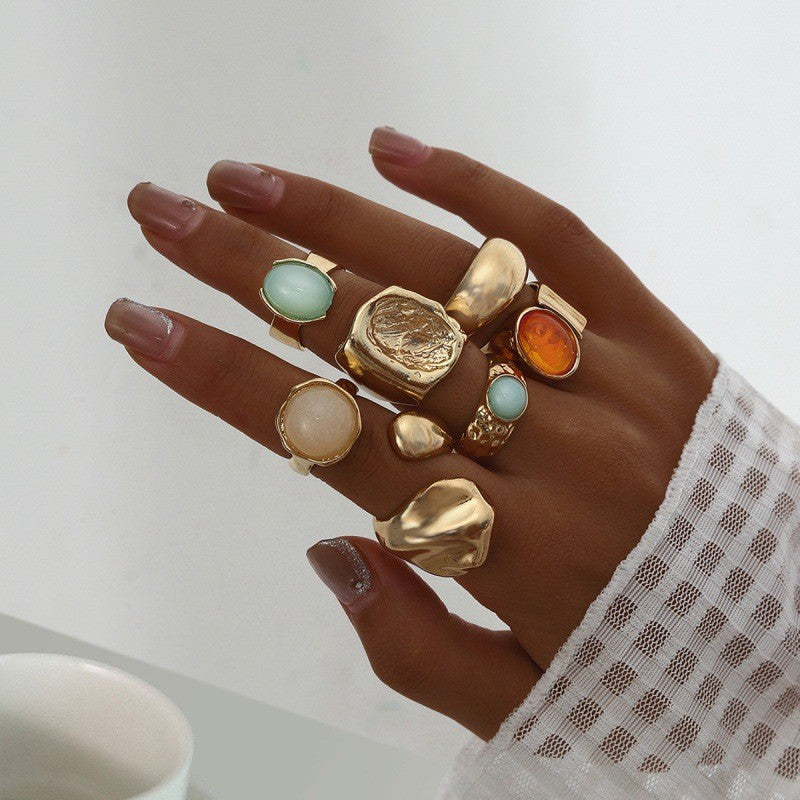 Hand Vintage Metal Geometry Irregular Diamond Ring