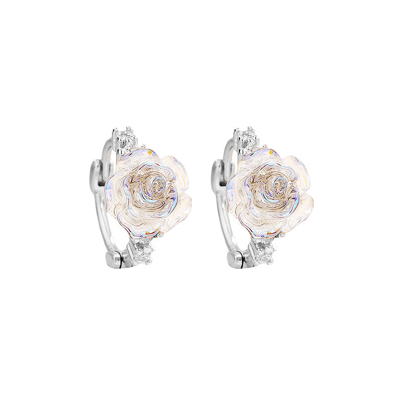 Transparent Colorful Rose Simple Niche Commuter Style Temperamental Lady Gentle Stud Earrings