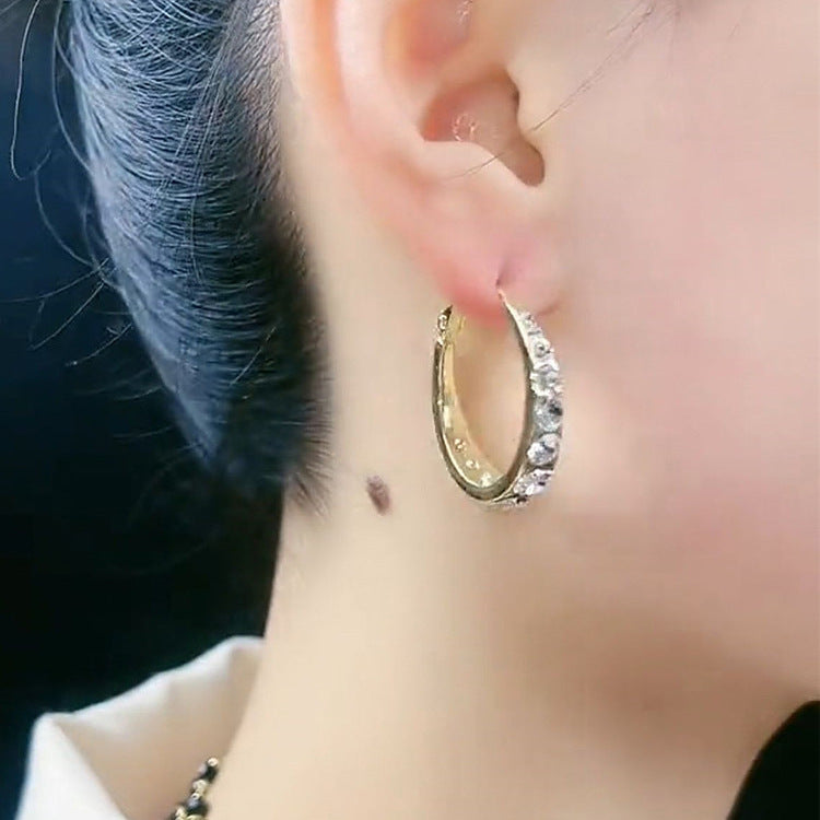 Flash Rhinestone Hoop Design Retro Fashion High Class Elegant Ear Earrings