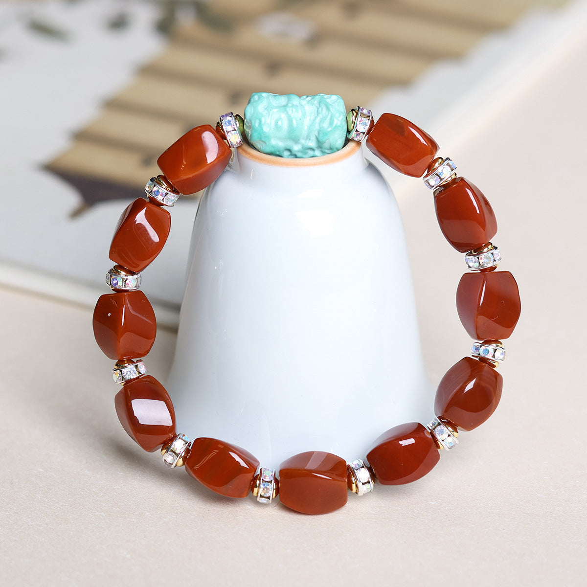 Women's South Red Agate Button Beads Crafts Green Tara Bracelets