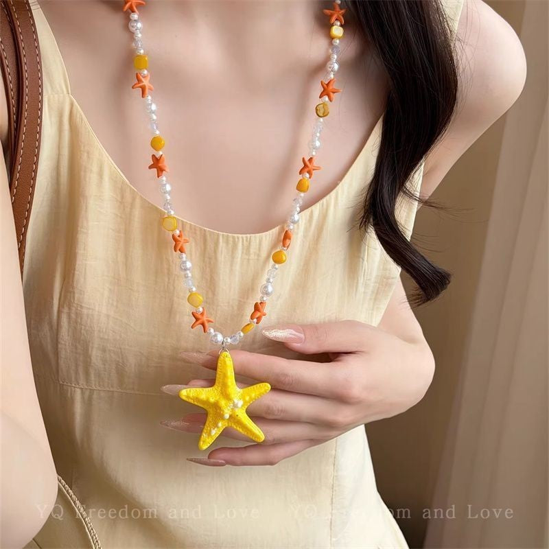 Women's Color Shell Starfish Beaded For Beach Vacation Niche Design Sweet Necklace