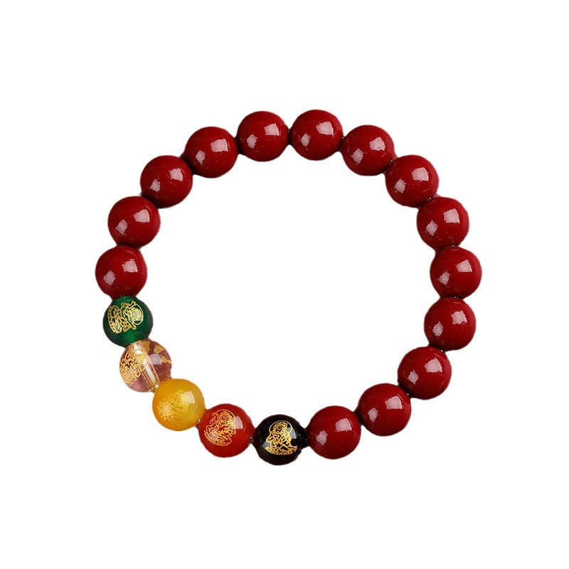 Women's & Men's Dragon Cinnabar Purple Gold Sand Five Gods Of Wealth Bracelets
