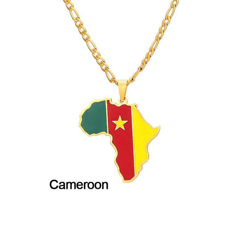 African Drip Oil Stainless Steel Map Geometric Necklace