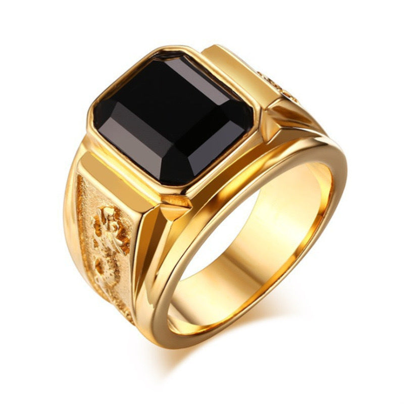 Men's Fashion Gold Personality Simple Carnelian Emerald Ring