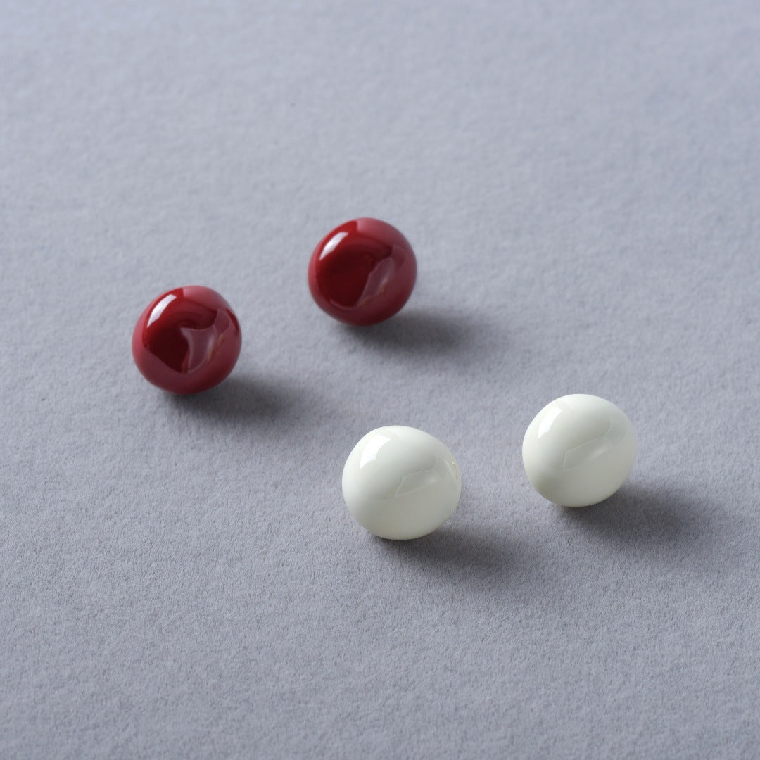 Design Advanced Metal Beanie Shape Drip Glazed Sier Earrings