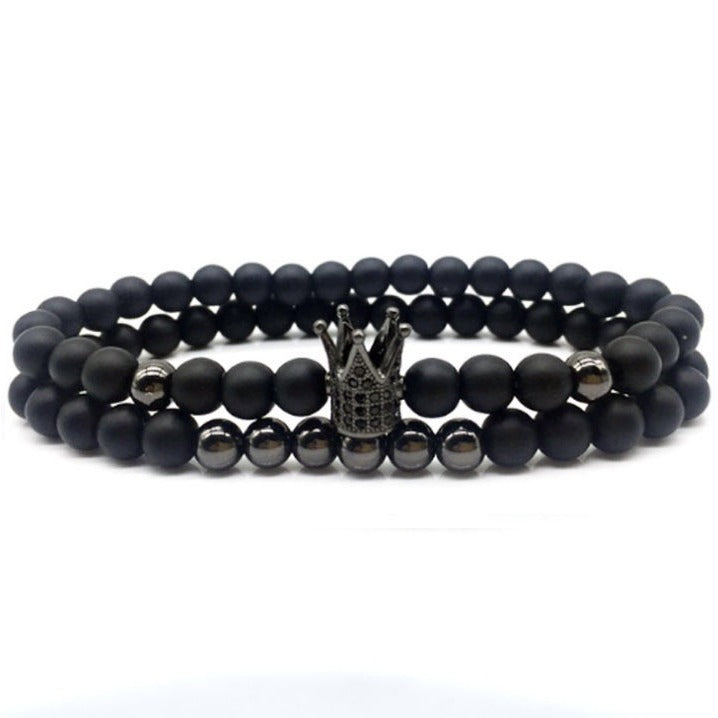 Black Grinding Micro Inlaid Zircon Crown Couple Low Bracelet