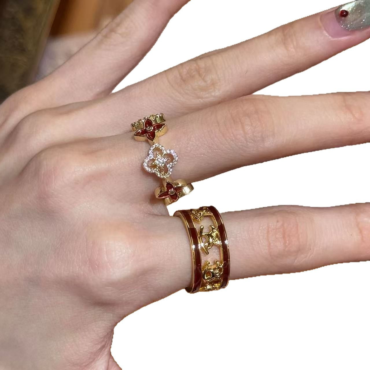 Women's Red Drip Glazed Flower-de-luce Light Luxury High-grade Cross Index Finger Rings