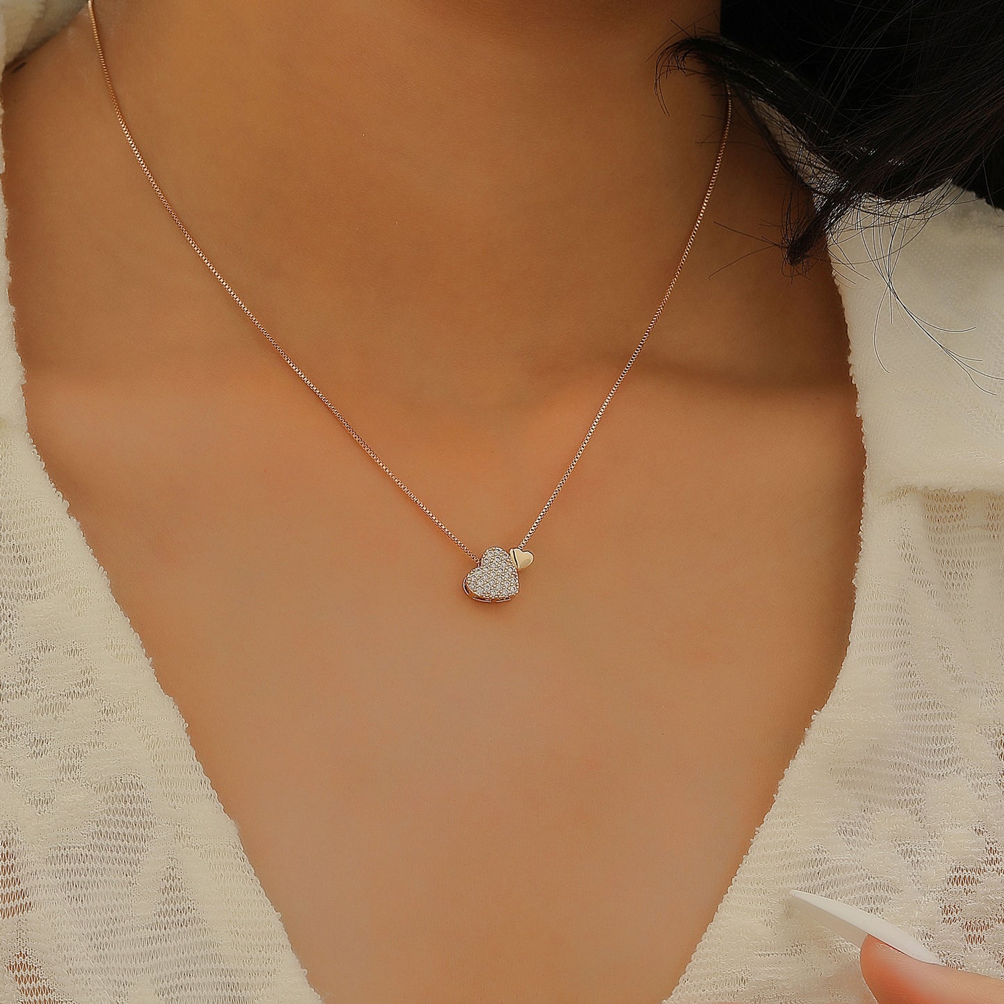 Loving Heart Female French Entry Lux Design Peach Clavicle Chain Necklaces